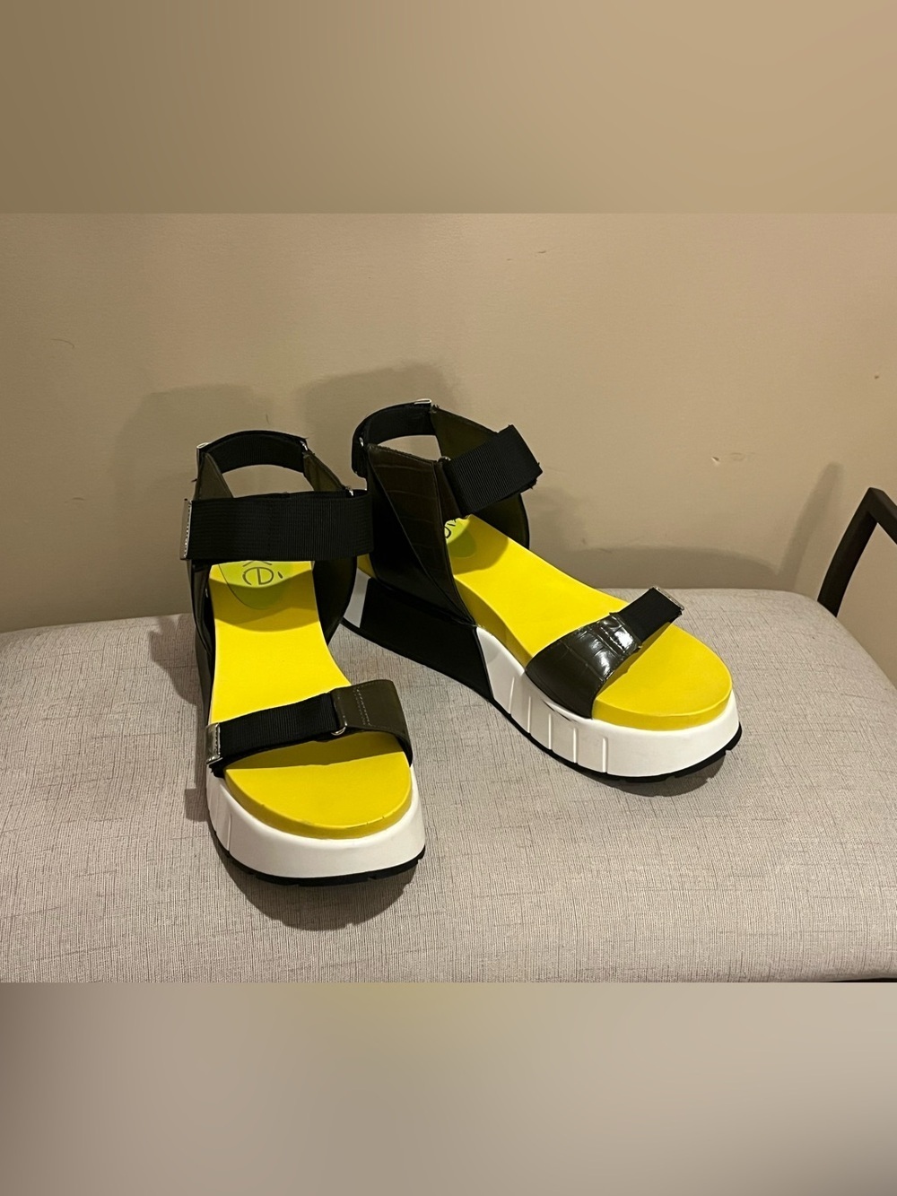Like New EXE’ Olivia 921 Platform Wedge Sandals in Black with Yellow Footbed,41